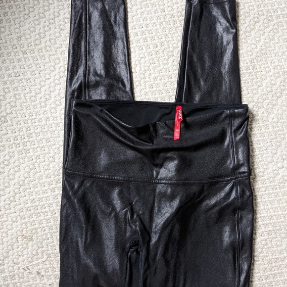 SPANX L Faux Leather Wet Look Leggings Shine Full Length - Picture 5 of 7